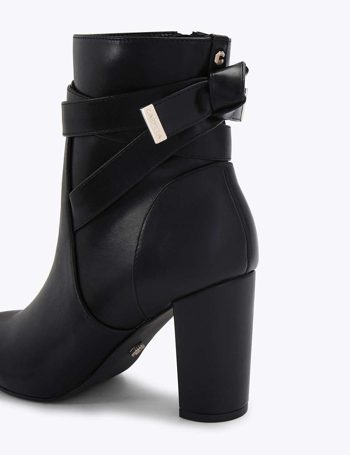 Women's Wide Fit Knot Strap Block Heel Ankle Boots - Black | Autumn Ankle Boots | SAVINTARI