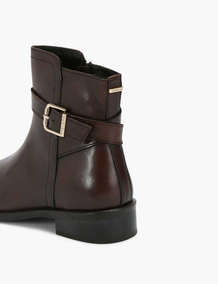 Women's Wide Fit Pienza Leather Ankle Boots - Dark Brown | Autumn Ankle Boots | SAVINTARI