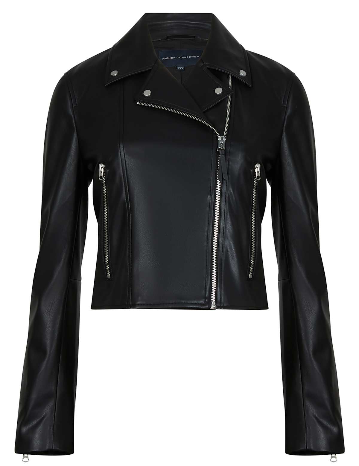Women's Faux Leather Cropped Biker Jacket - Black | leather jacket | SAVINTARI