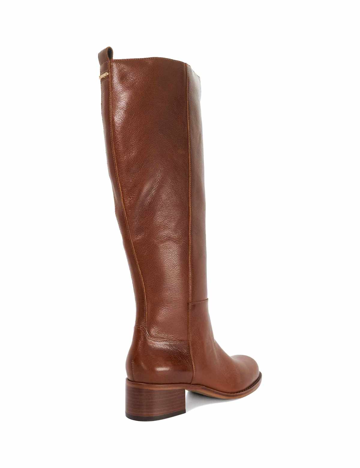 Women's Wide Fit Leather Block Heel Knee High Boots - Tan | wide fit boots | SAVINTARI