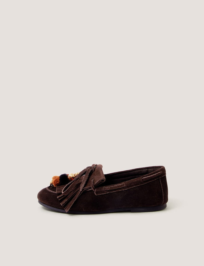 Women's Suede Slip On Tassel Flat Loafers - Black | Work to Weekend Loafers | SAVINTARI