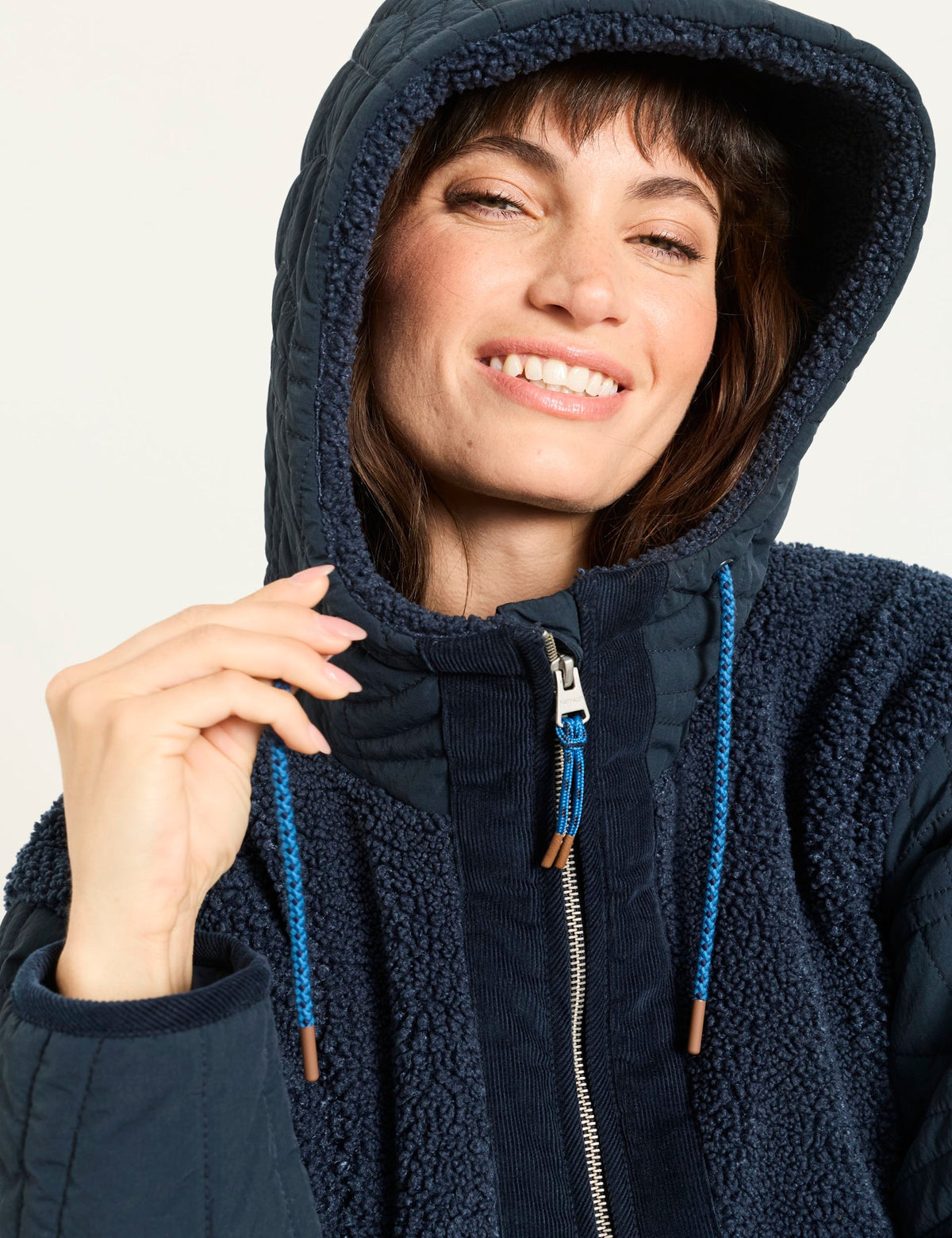 Women's Borg Jacket in Navy view 4 | borg jacket | SAVINTARI
