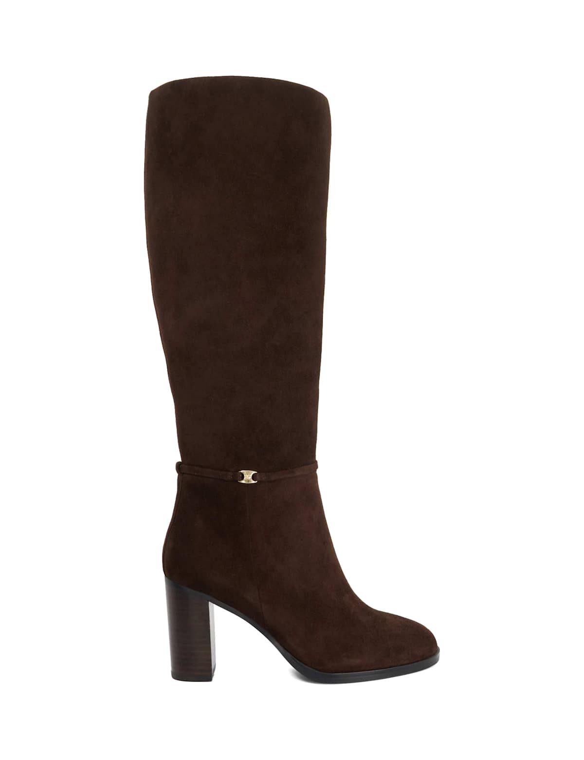 Women's Wide Fit Suede Block Heel Knee High Boots - Brown | wide fit boots | SAVINTARI
