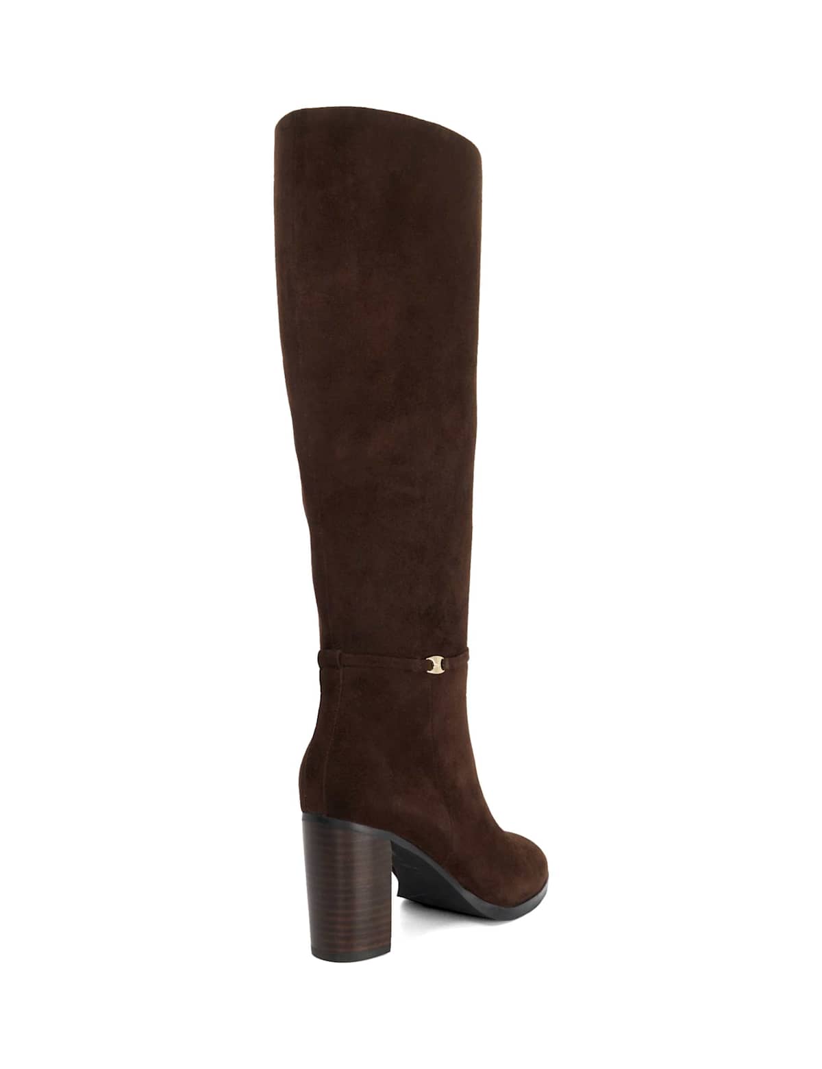 Women's Wide Fit Suede Block Heel Knee High Boots - Brown | wide fit boots | SAVINTARI