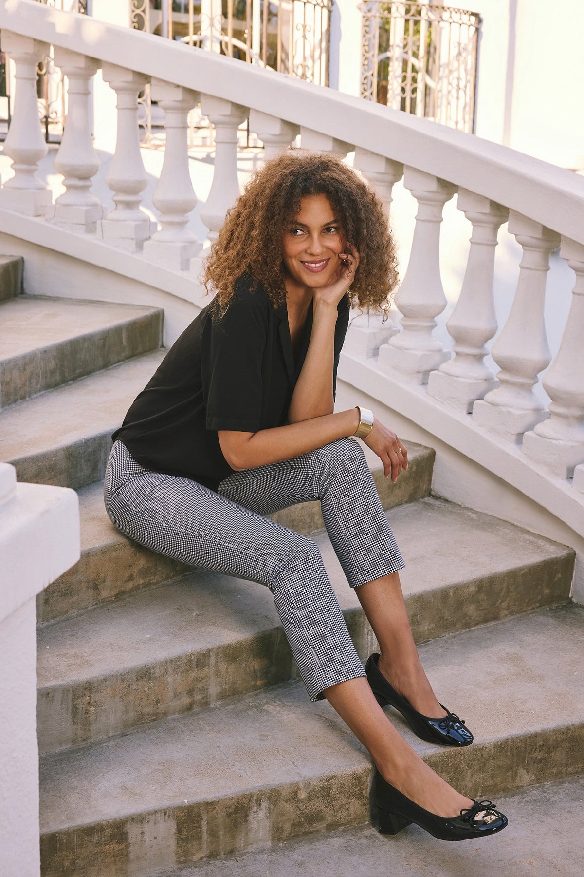 Pull-On Slim Ankle Trouser Pants - Harris Houndstooth - pull on trousers