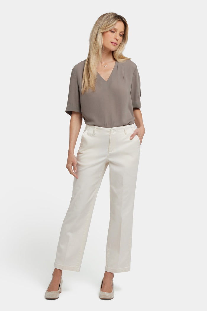 Women's Straight Leg Trousers - Ivory | Straight Leg Work Pants | SAVINTARI