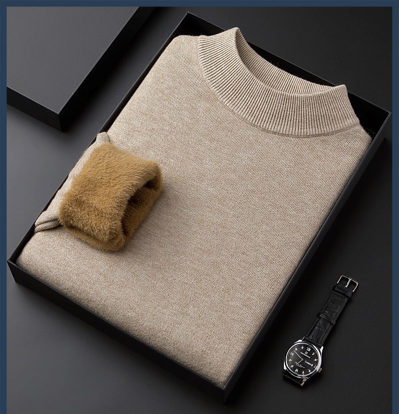 Men's High quality solid color thick cashmere sweater - NAVY BLUE | SAVINTARI