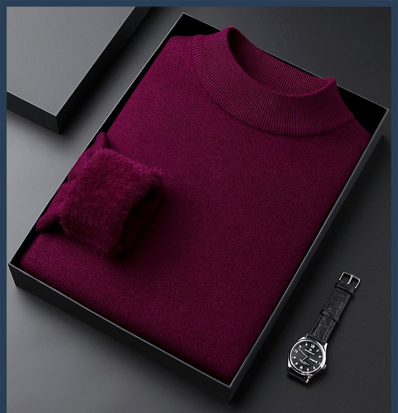 Men's High quality solid color thick cashmere sweater - NAVY BLUE | SAVINTARI