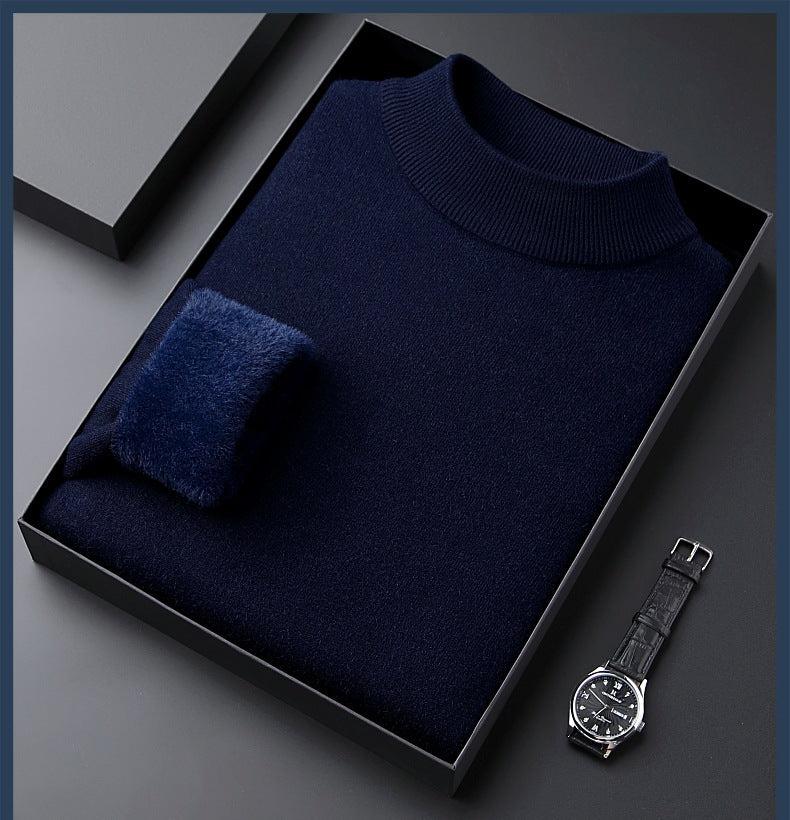 Men's High quality solid color thick cashmere sweater - NAVY BLUE | SAVINTARI