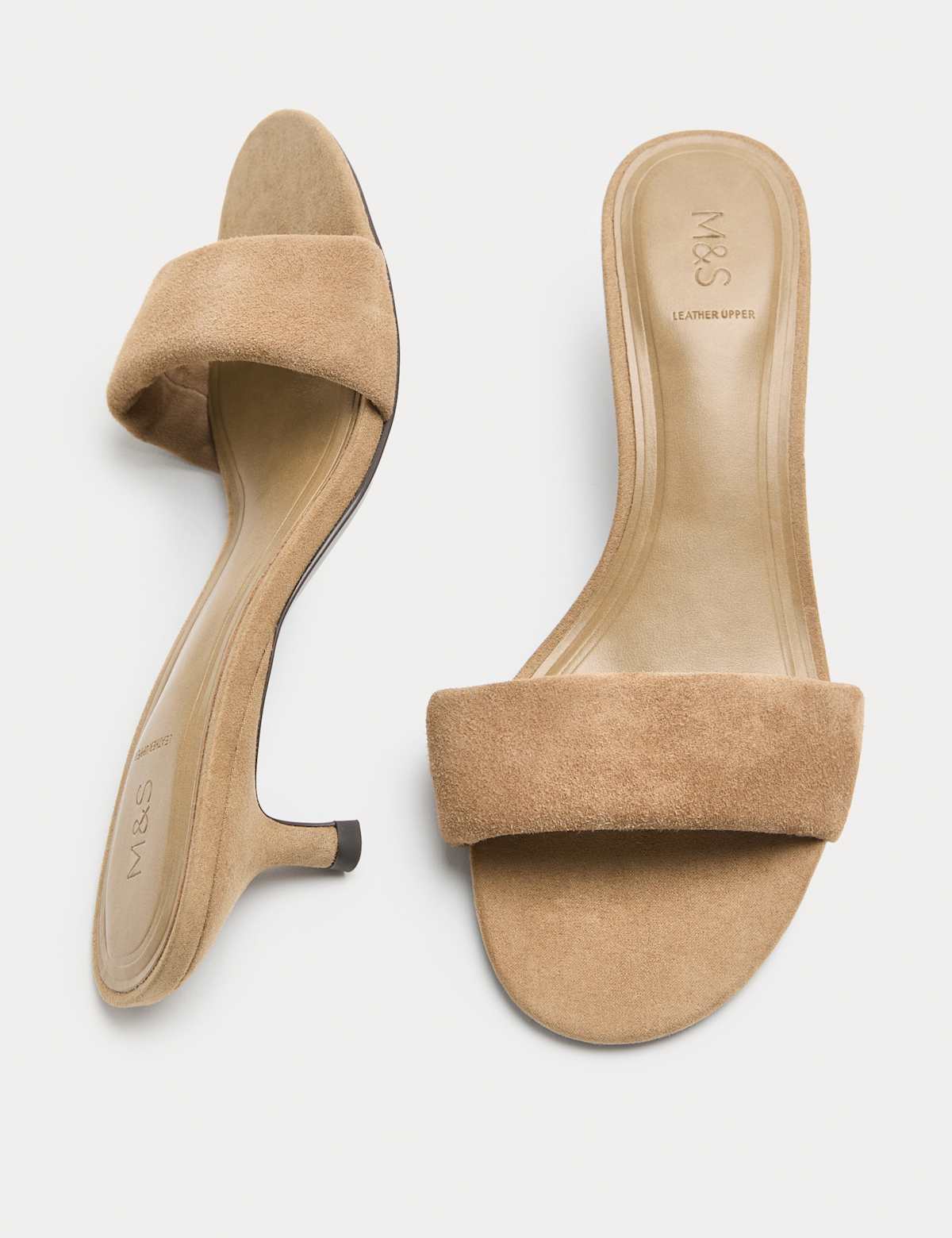 Women's Suede Kitten Heel Open Toe Mules - Taupe | SAVINTARI