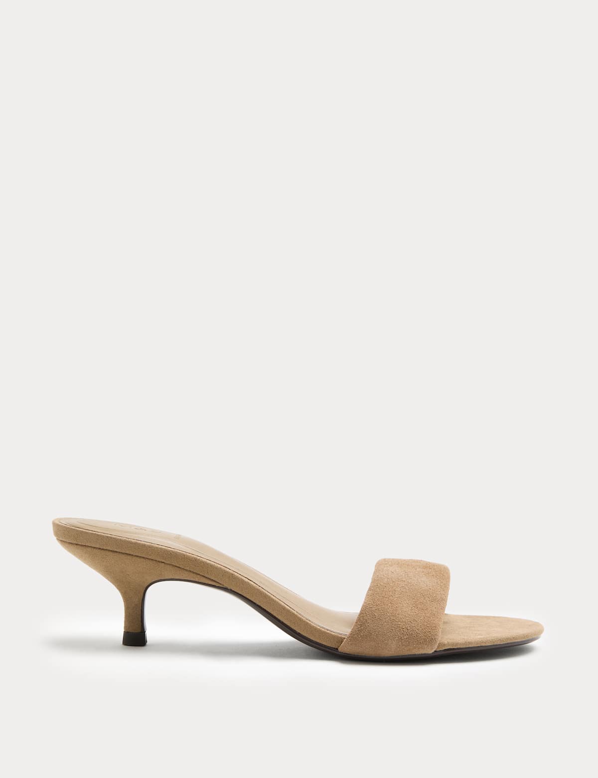 Women's Suede Kitten Heel Open Toe Mules - Taupe | SAVINTARI