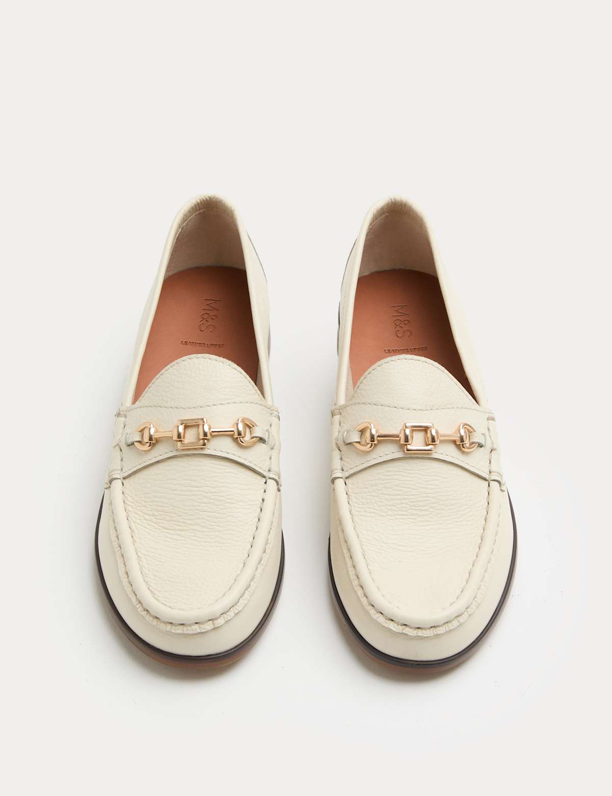 Women's Leather Trim Block Heel Loafers - Cream | SAVINTARI