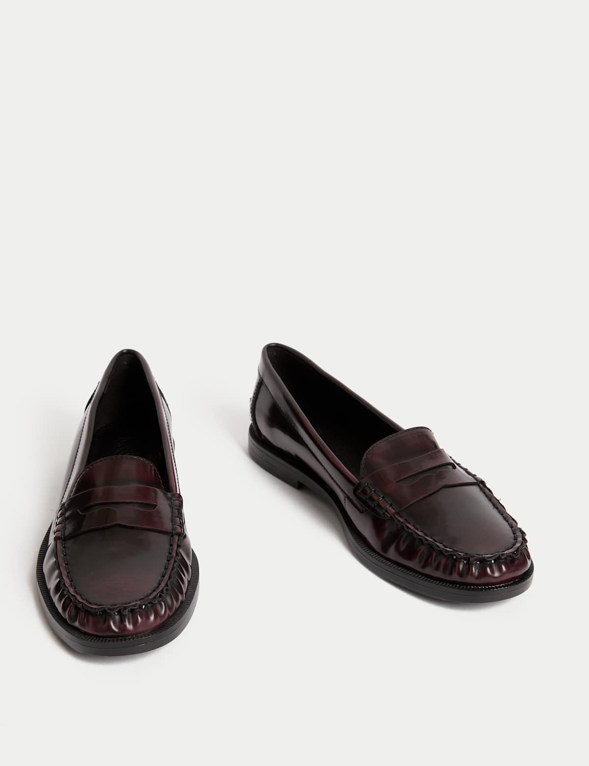 Men's Patent Flat Penny Loafers - Black | SAVINTARI
