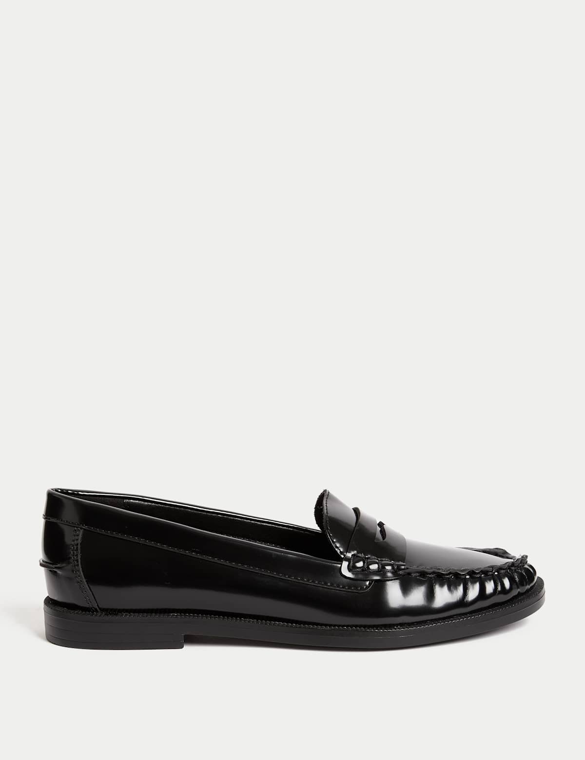 Men's Patent Flat Penny Loafers - Black | SAVINTARI