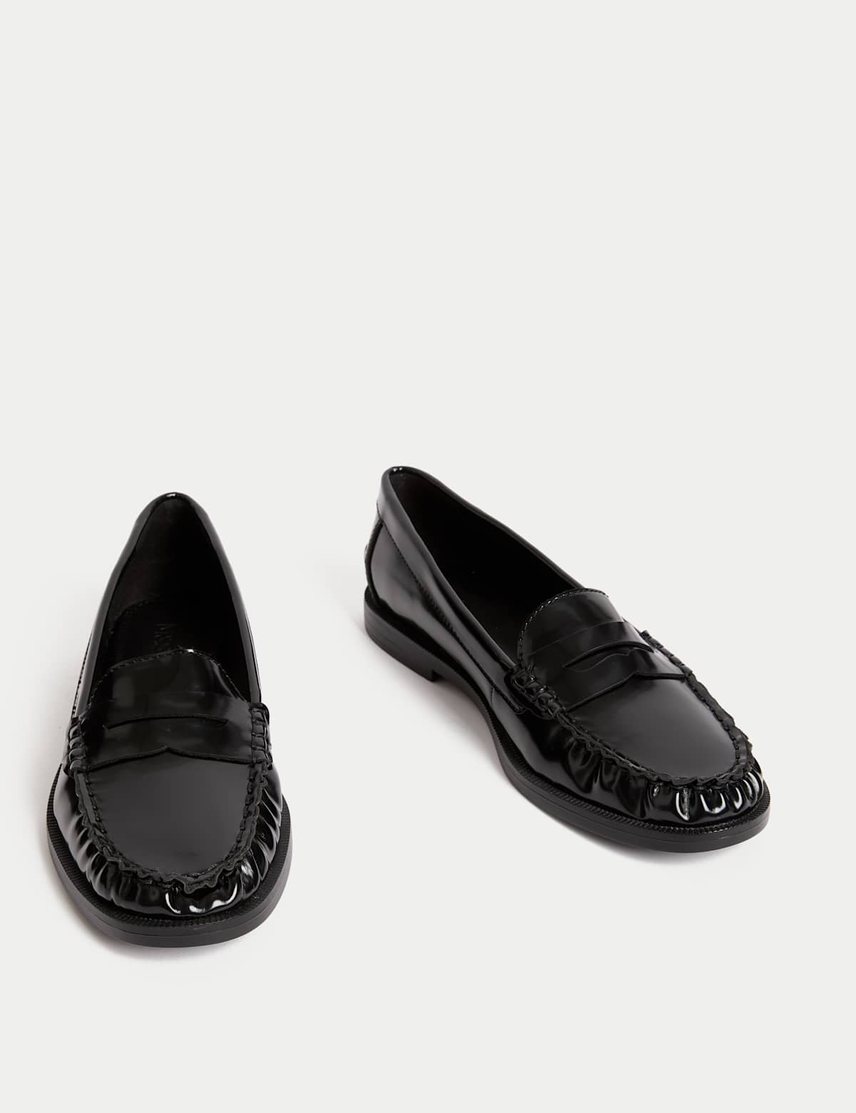 Men's Patent Flat Penny Loafers - Black | SAVINTARI