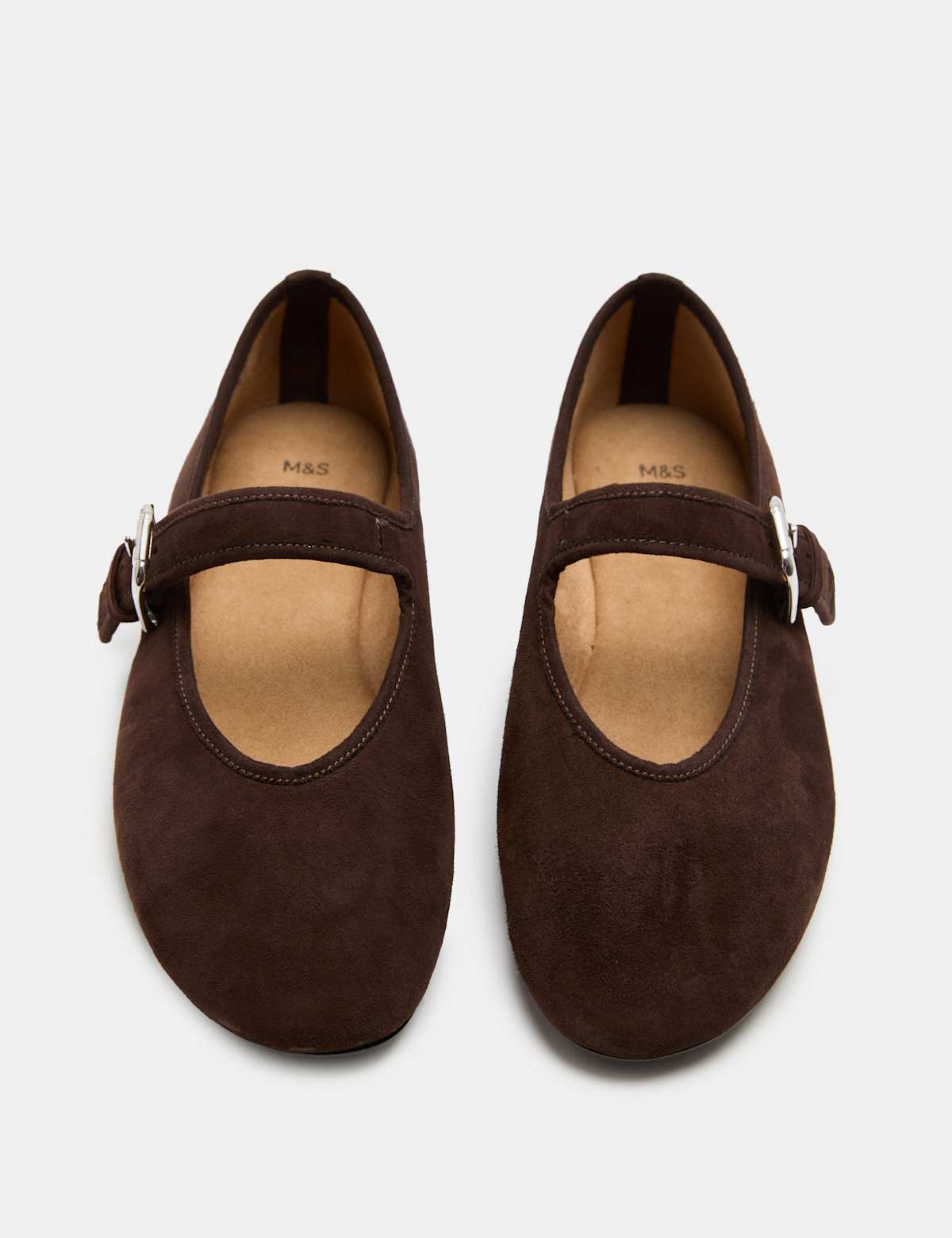 Women's Suede Flat Mary Jane Ballet Pumps - Brown | mary jane shoes | SAVINTARI