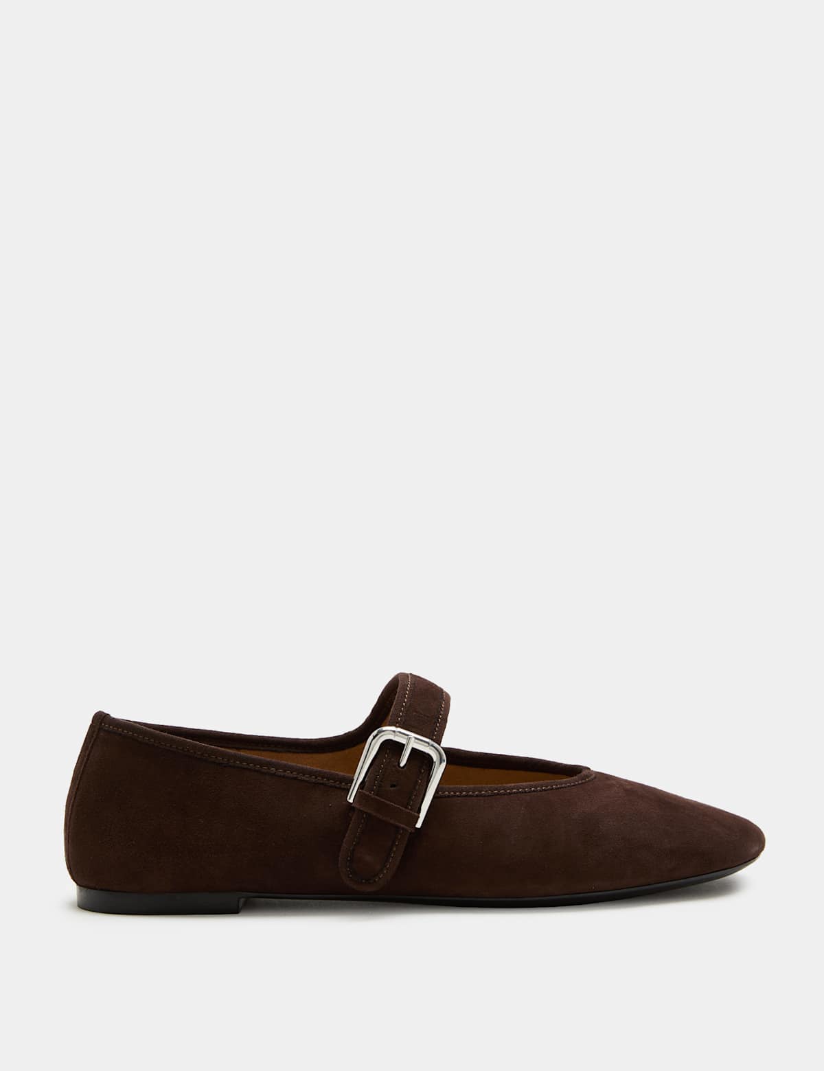 Women's Suede Flat Mary Jane Ballet Pumps - Brown | mary jane shoes | SAVINTARI