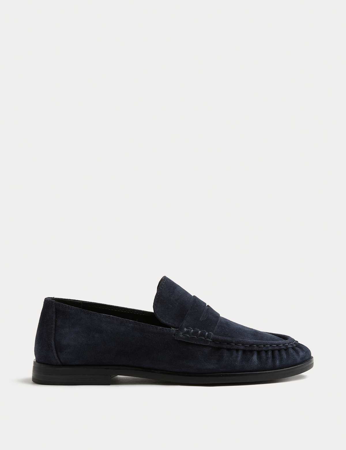 Women's penny loafers in navy, pair view | SAVINTARI