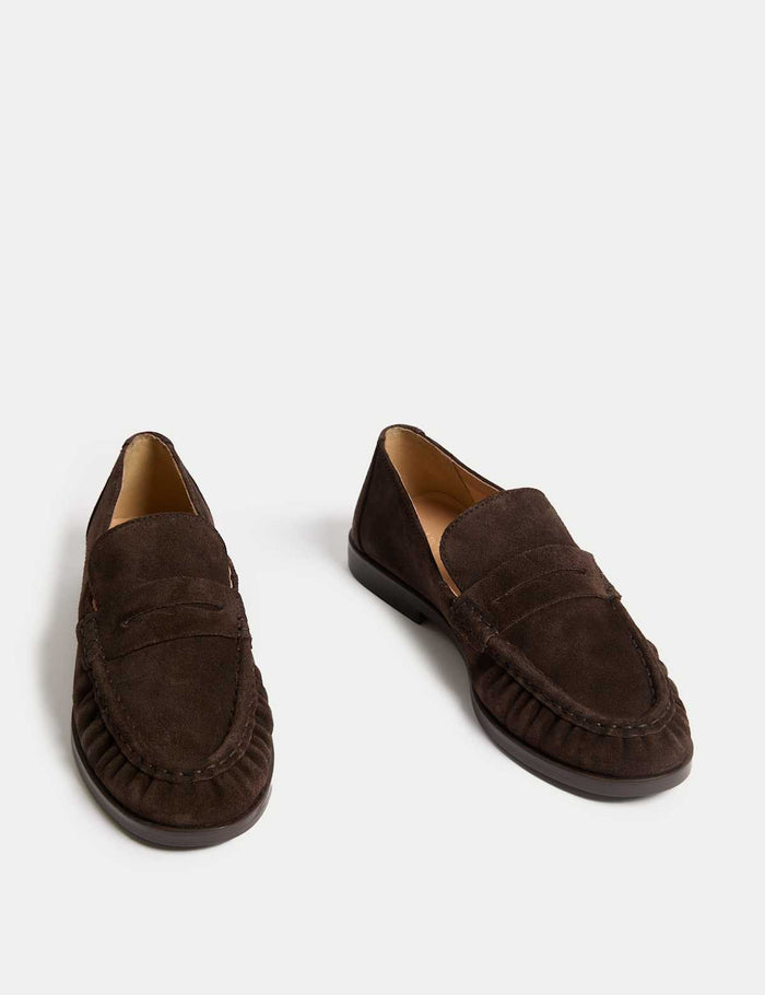 Women's Suede Loafers - Chocolate | Work to Weekend Loafers | SAVINTARI