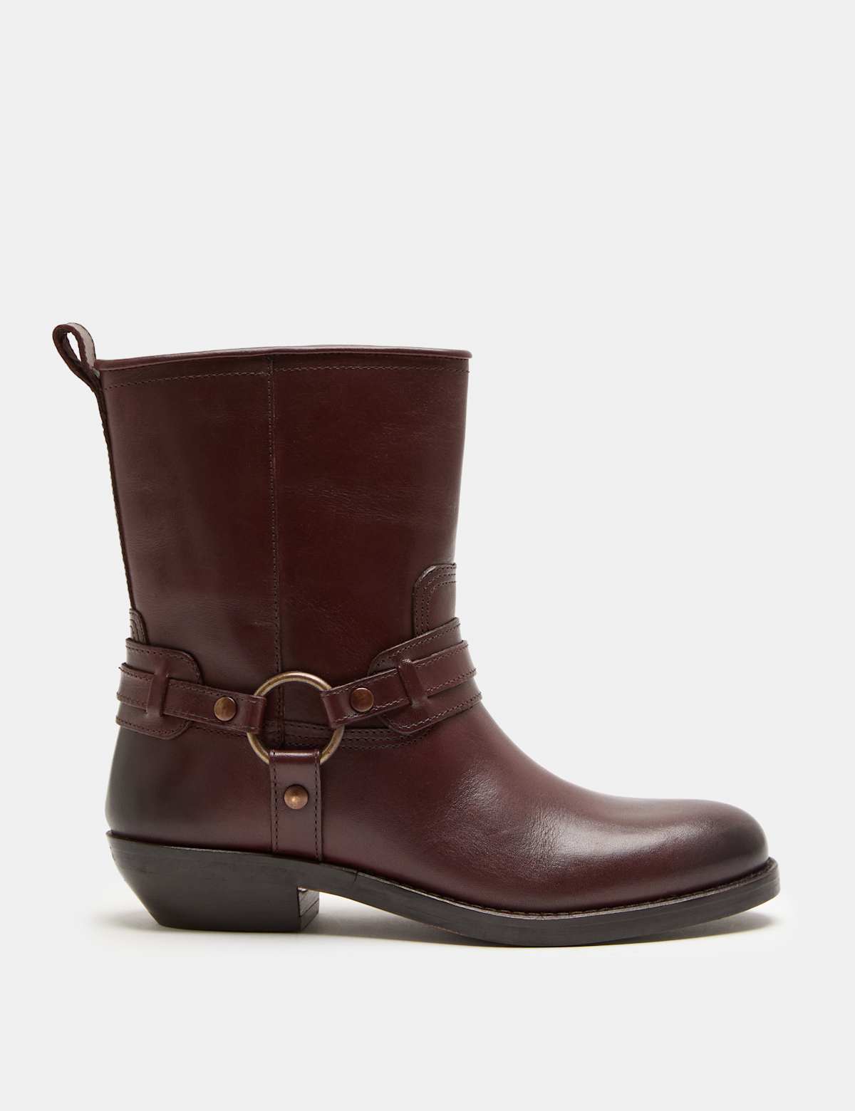 Women's Leather Cowboy Block Heel Mid Calf Boots - Black | SAVINTARI