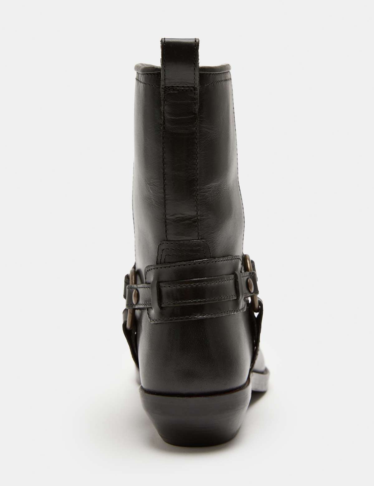 Women's Leather Cowboy Block Heel Mid Calf Boots - Black | SAVINTARI