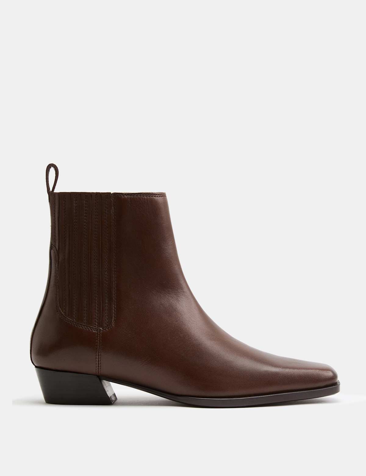 Women's Leather Western Block Heel Ankle Boots - Black | SAVINTARI