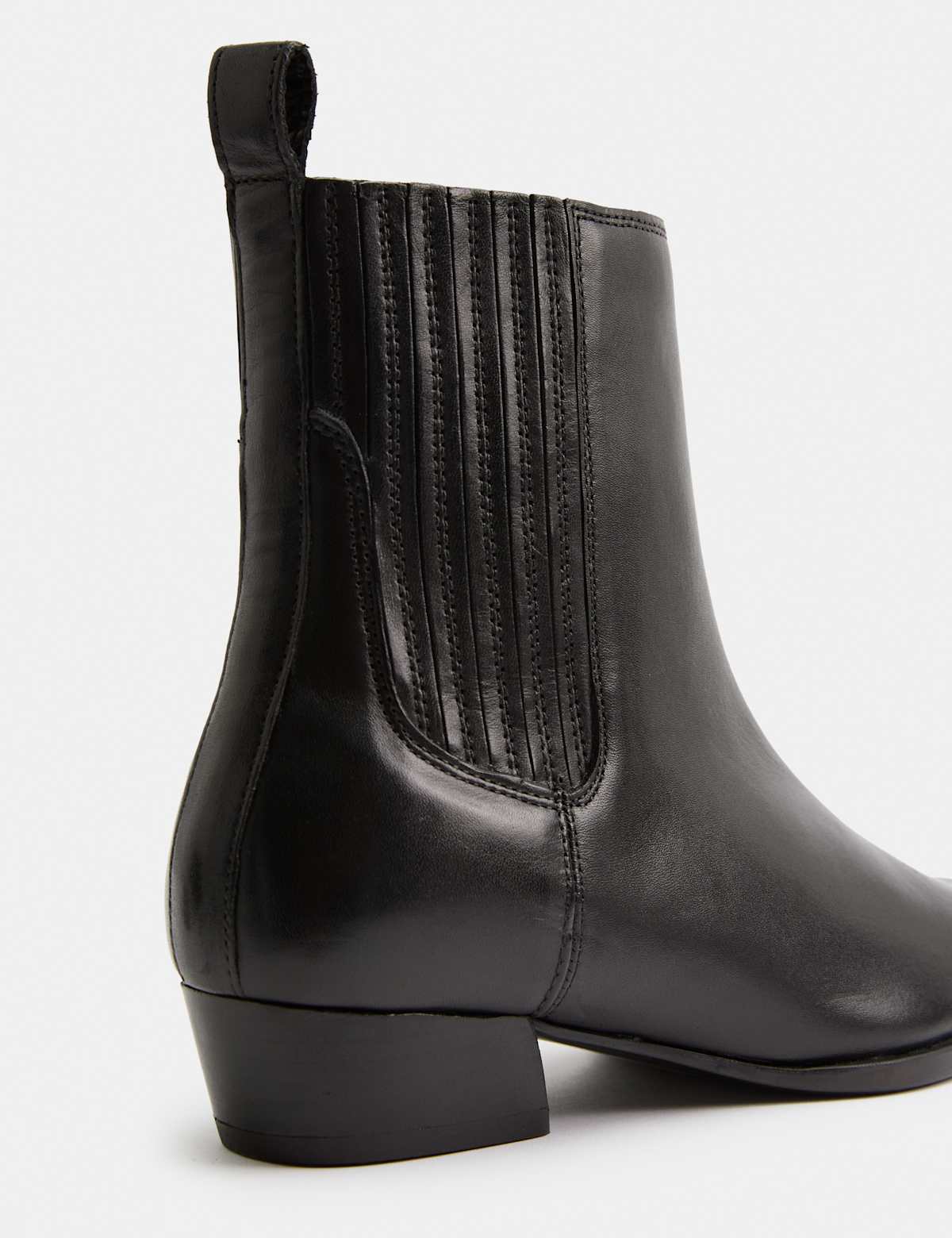 Women's Leather Western Block Heel Ankle Boots - Black | SAVINTARI