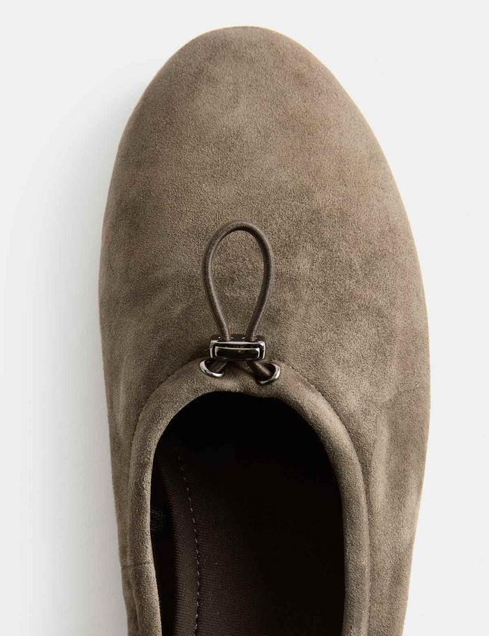Women's Suede Toggle Cord Flat Ballet Pumps - Dark Grey | Everyday Ballet Flats | SAVINTARI