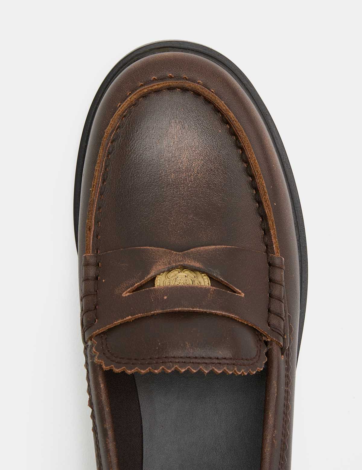 Men's Chestnut Penny Loafers — view 4 | SAVINTARI