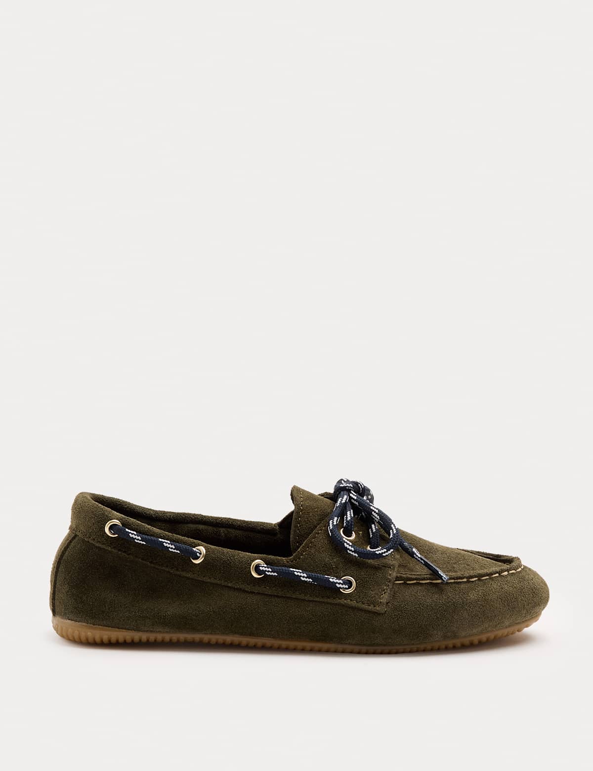 Men's Suede Contrast Slip On Flat Boat Shoes - Olive | boat shoes | SAVINTARI