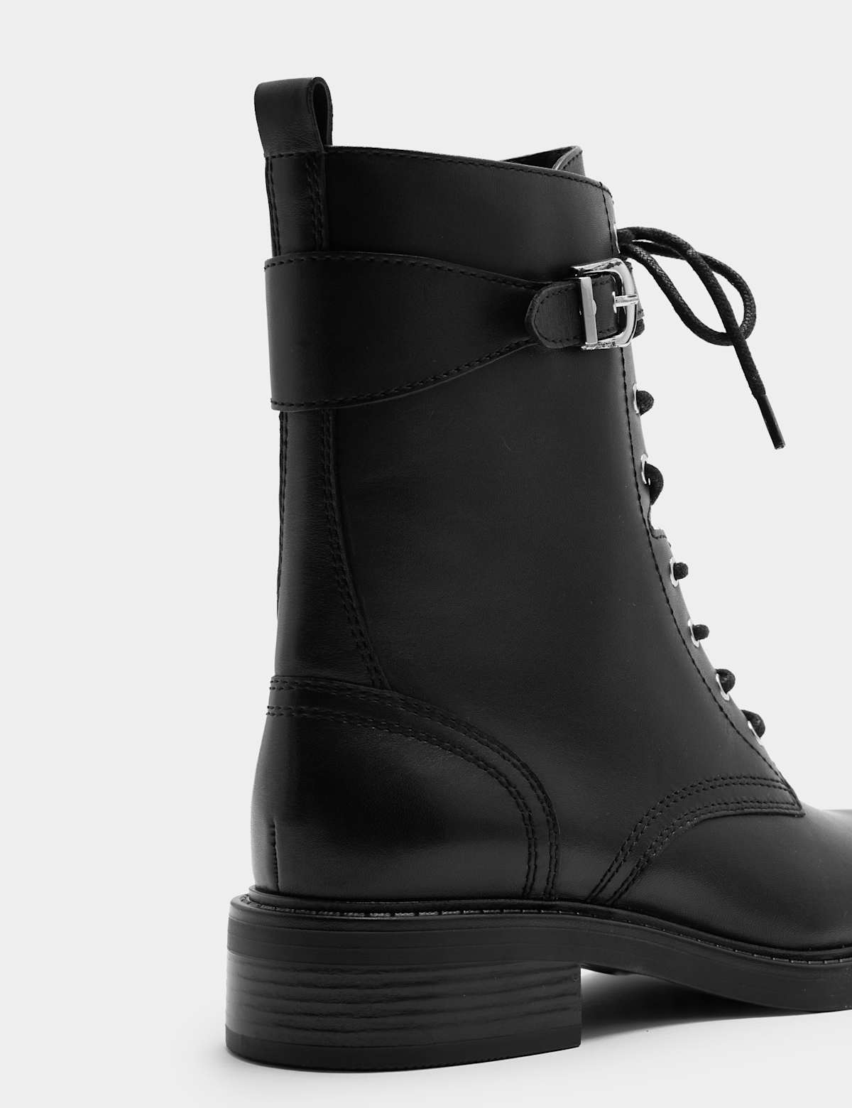 Women's Leather Biker Lace Up Ankle Boots - Black | biker boots | SAVINTARI