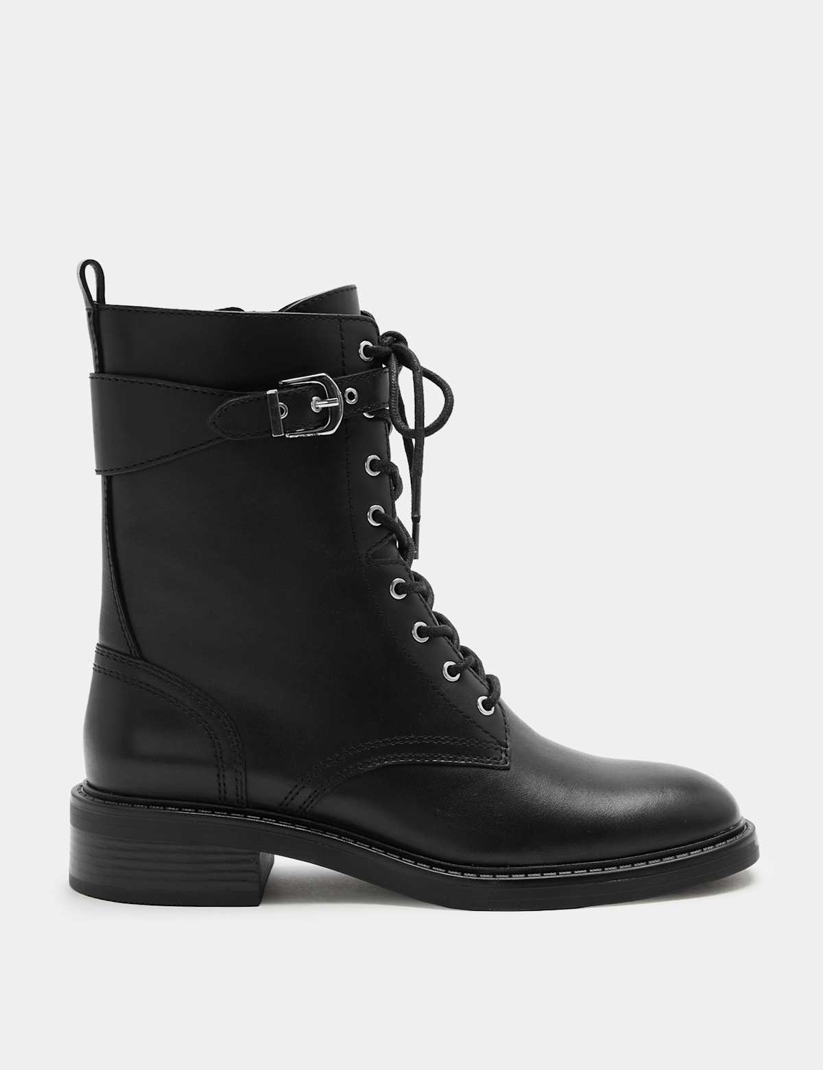 Women's Leather Biker Lace Up Ankle Boots - Black | biker boots | SAVINTARI