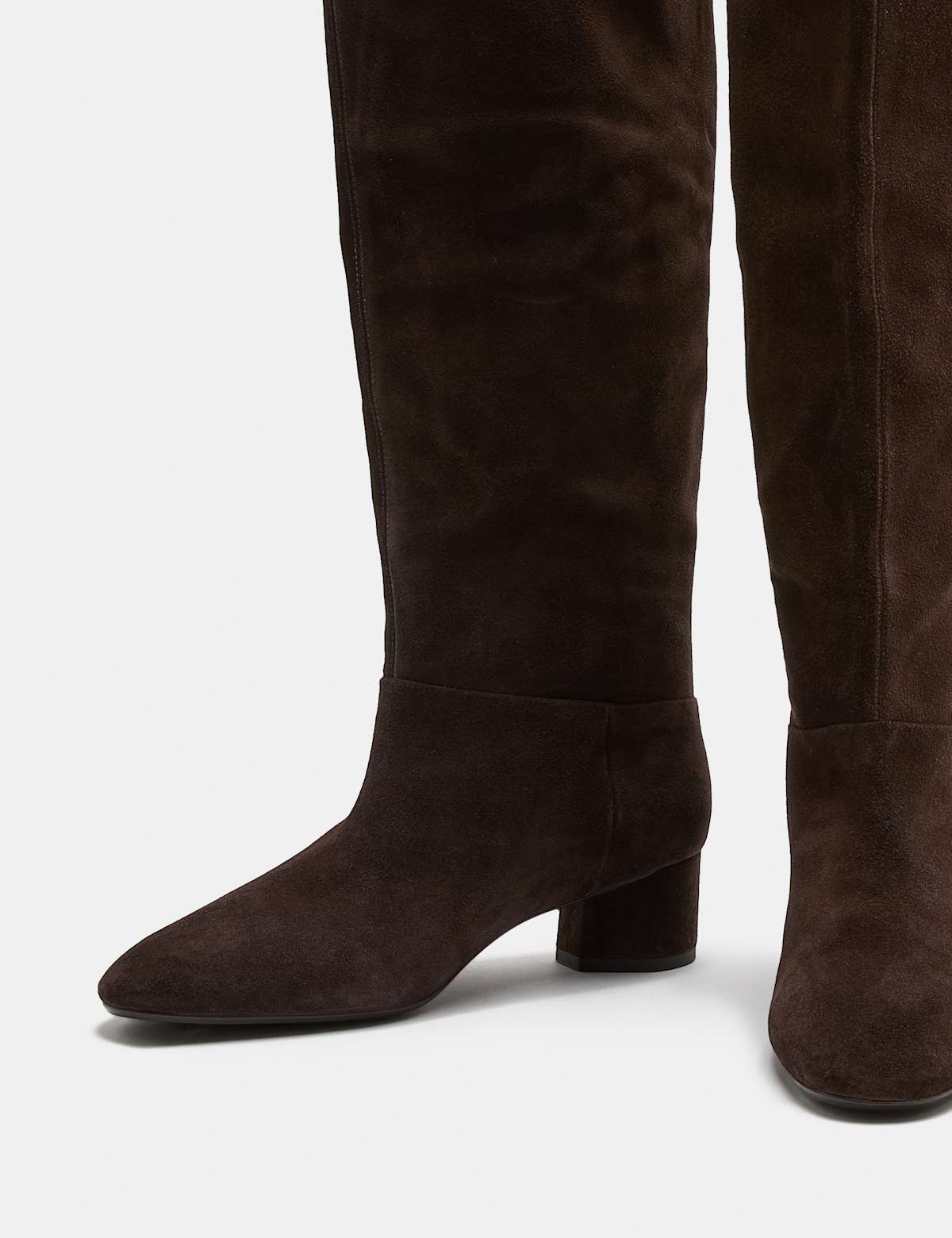 Women's Suede Block Heel Knee High Boots - Brown | SAVINTARI