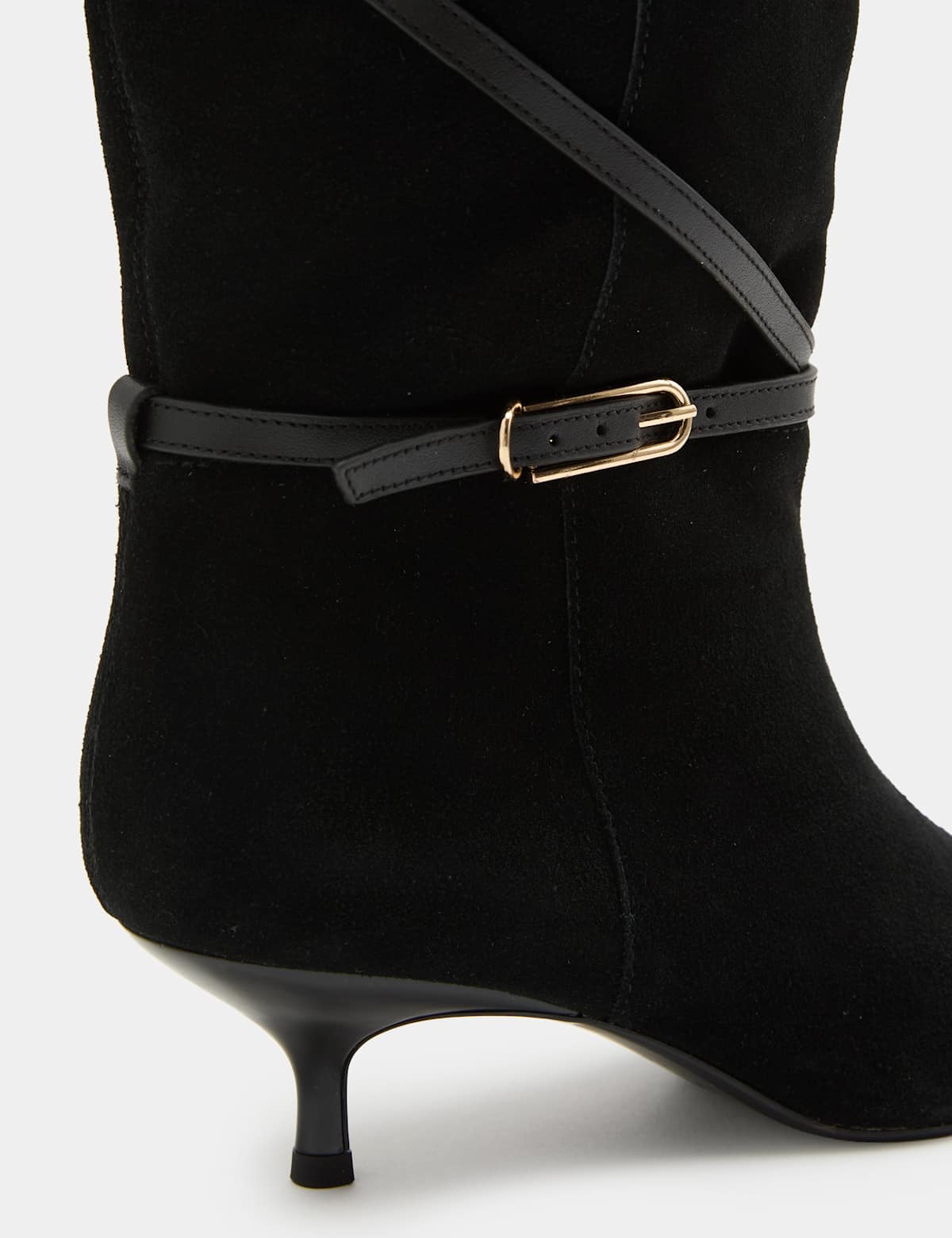 Women's Suede Buckle Wrap Knee High Boots - Black | SAVINTARI