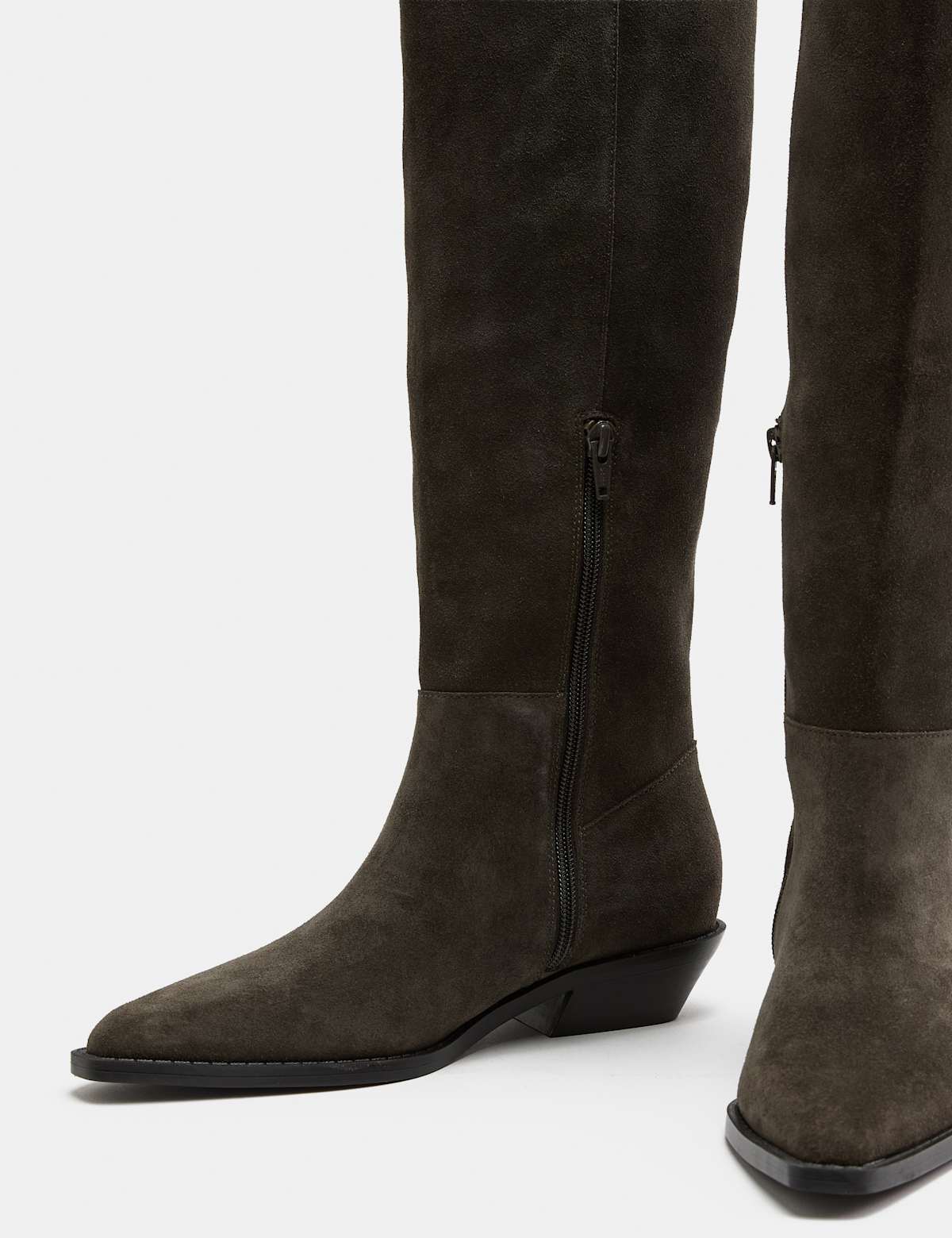 Women's Suede Cowboy Knee High Boots - Black | SAVINTARI
