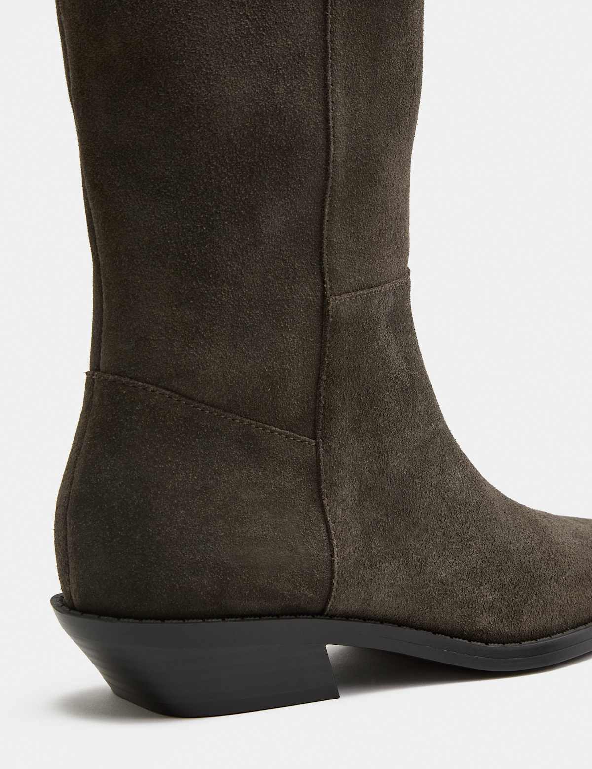 Women's Suede Cowboy Knee High Boots - Black | SAVINTARI