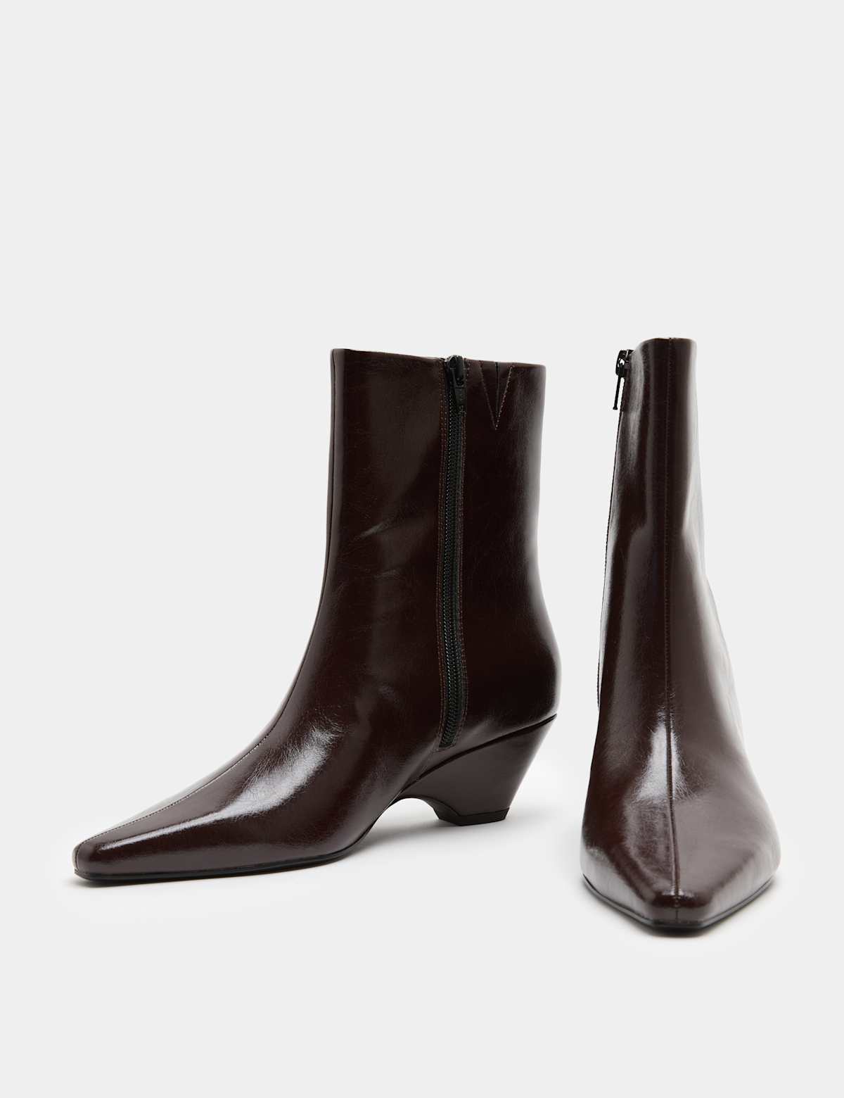 Women's Polished Chisel Toe Wedge Ankle Boots - Wine | SAVINTARI