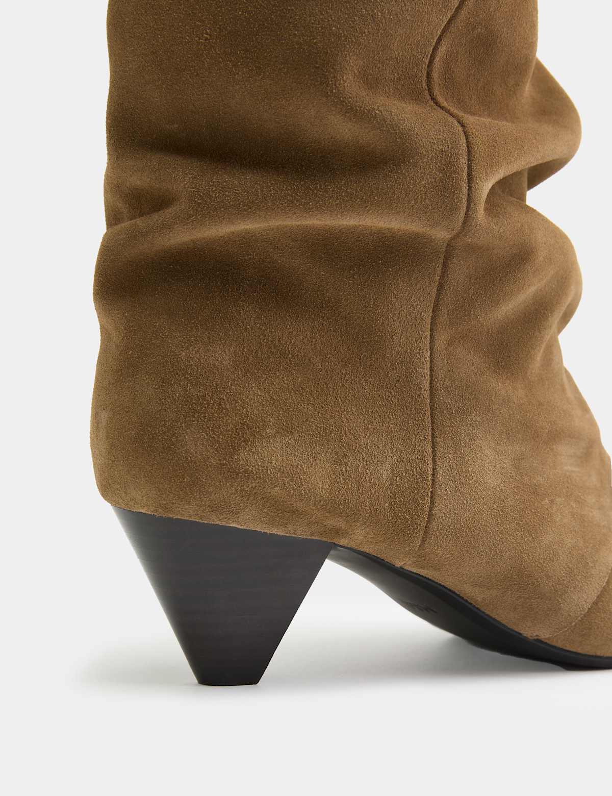Women's Suede Slouchy Kitten Heel Knee High Boots - Khaki | SAVINTARI