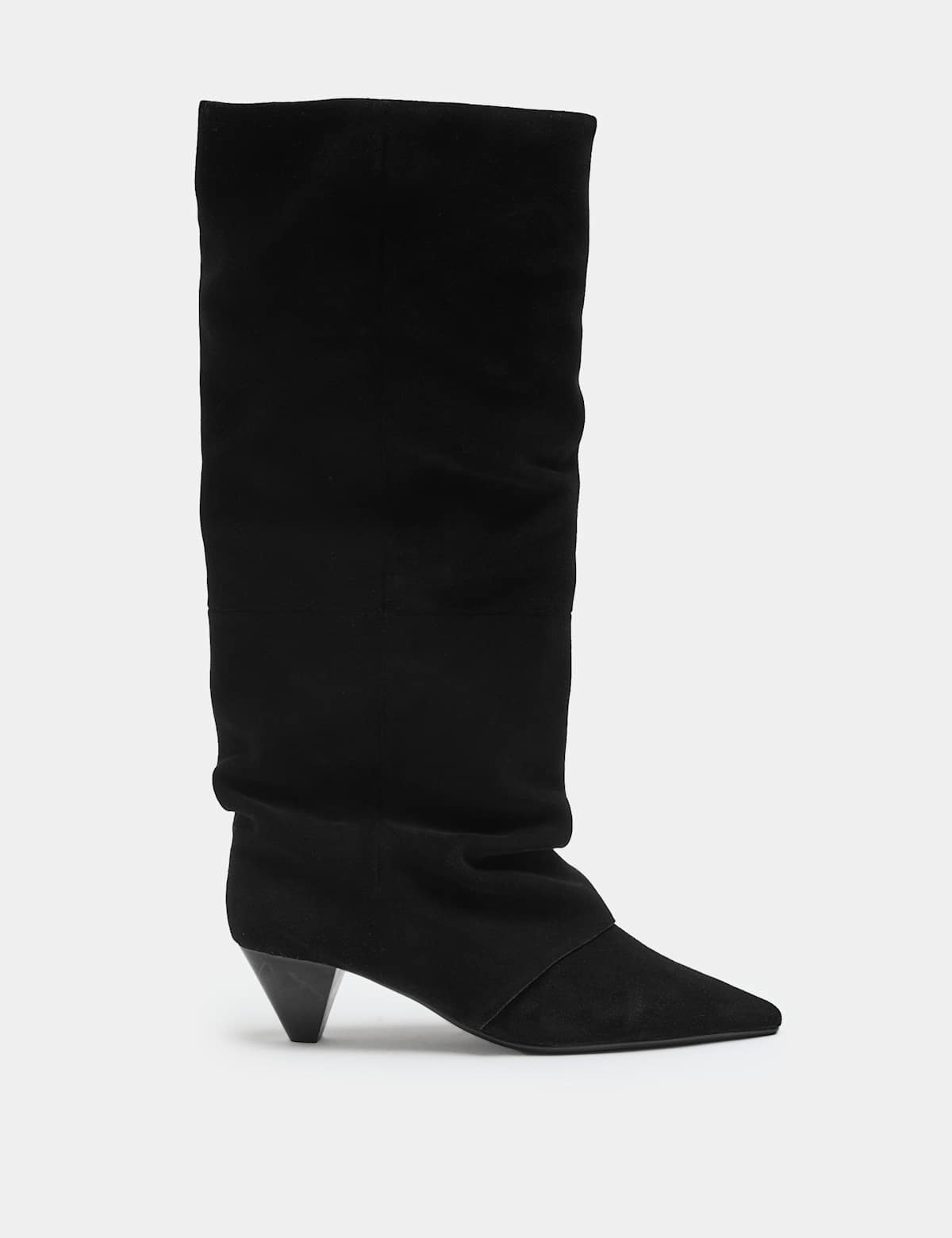 Women's Suede Slouchy Kitten Heel Knee High Boots - Khaki | SAVINTARI