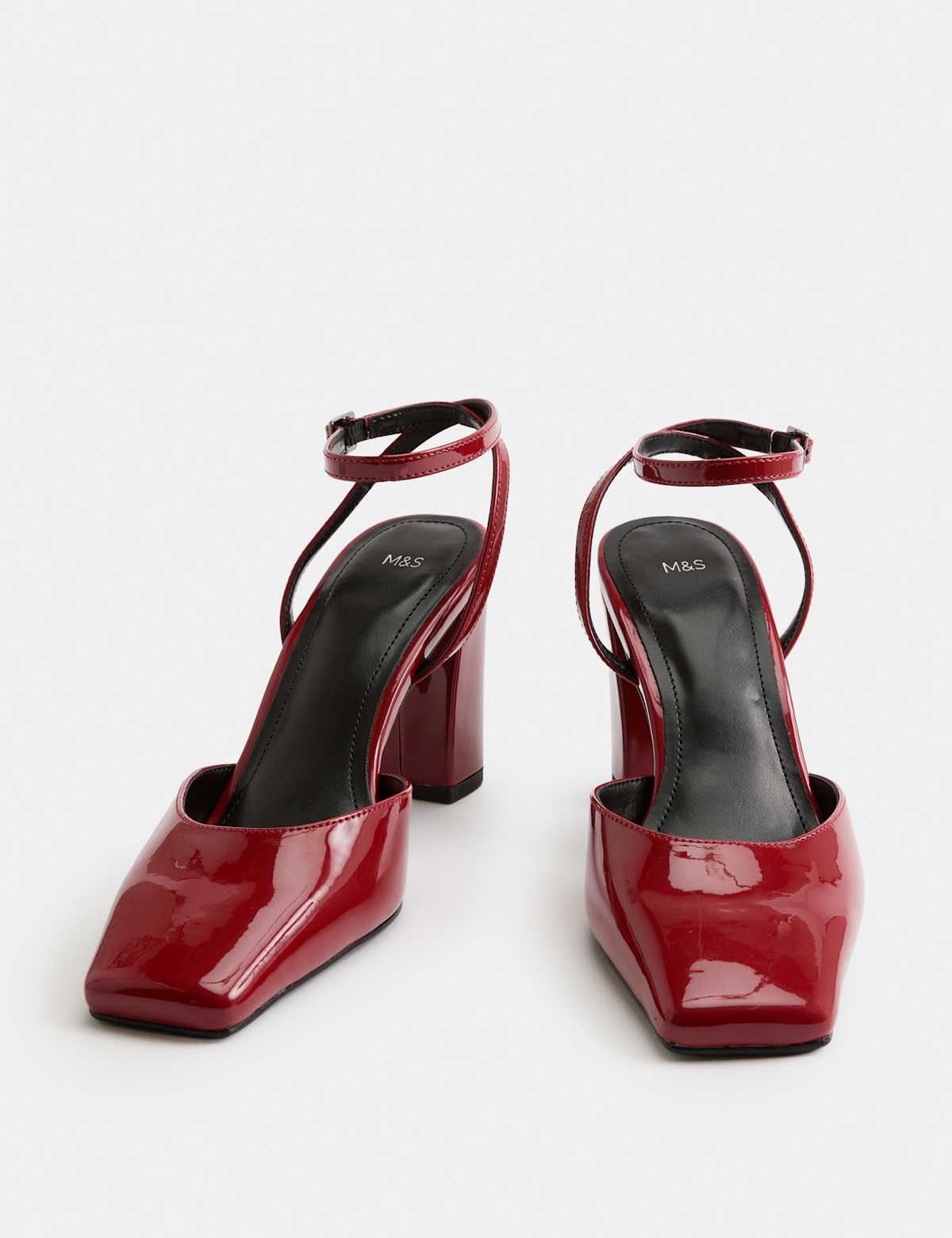 Women's Ankle Strap Block Heel Chisel Toe Court Shoes - Cherry Red | court shoes | SAVINTARI