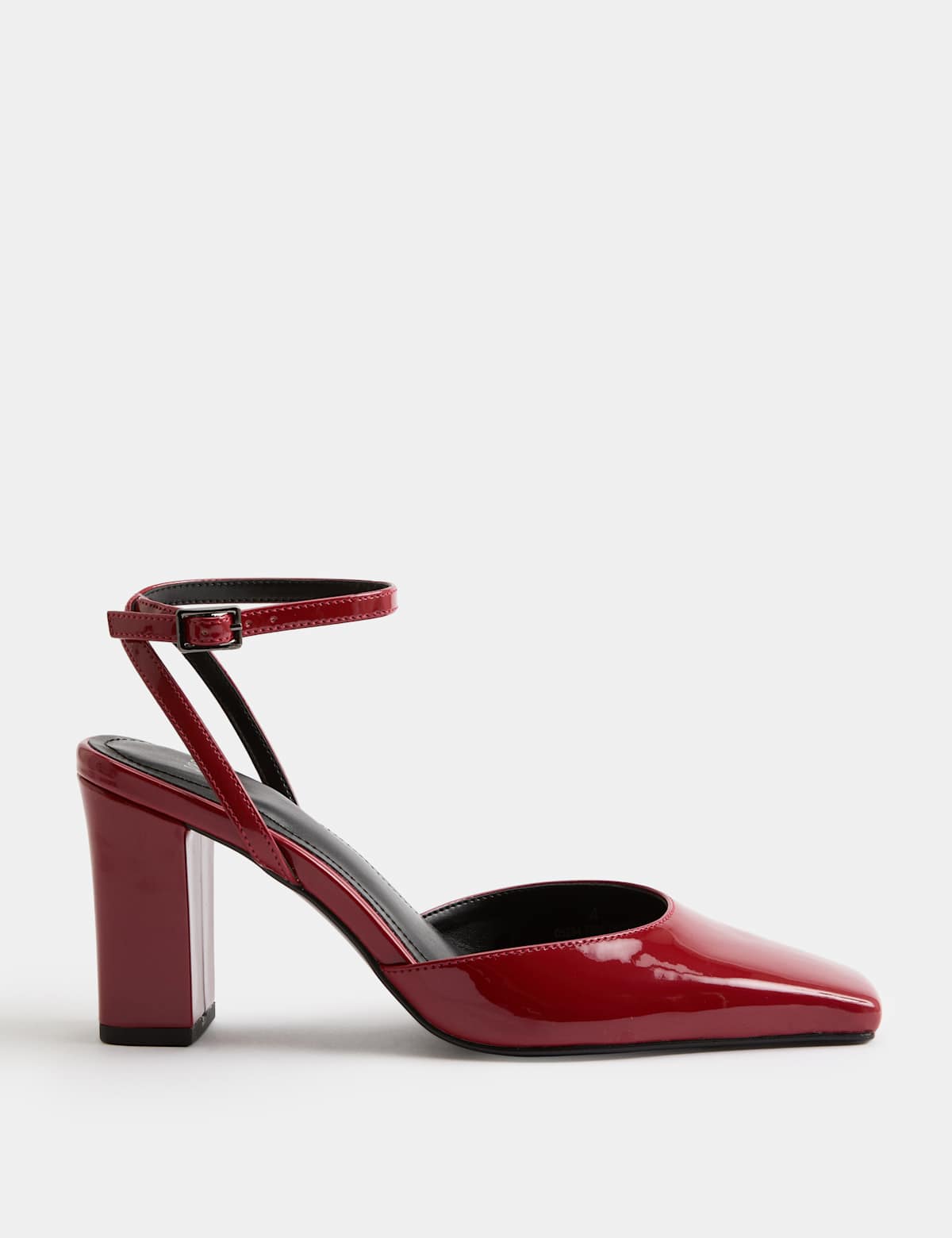 Women's Ankle Strap Block Heel Chisel Toe Court Shoes - Cherry Red | court shoes | SAVINTARI