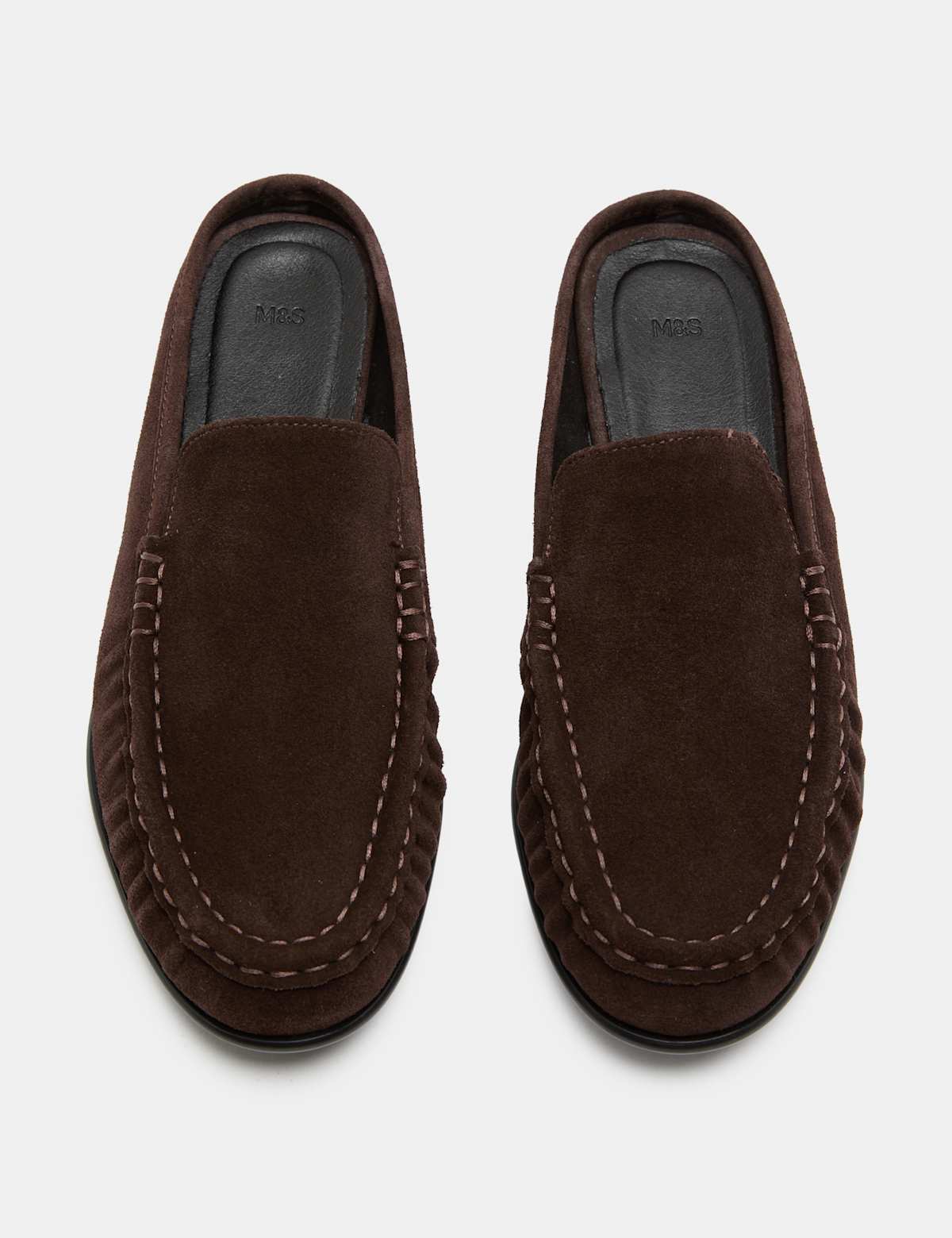 Women's Suede Ruched Backless Flat Loafers - Black | SAVINTARI