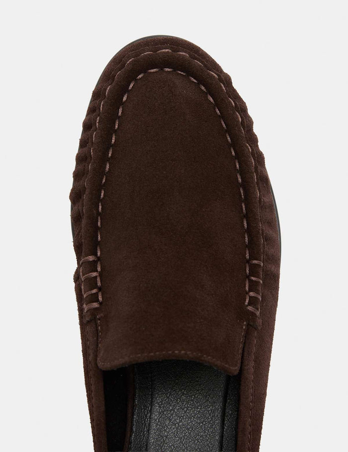 Women's Suede Ruched Backless Flat Loafers - Black | Work to Weekend Loafers | SAVINTARI