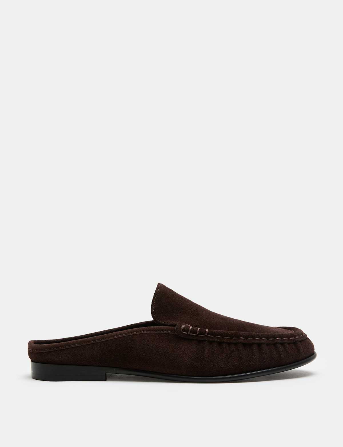 Women's Suede Ruched Backless Flat Loafers - Black | SAVINTARI