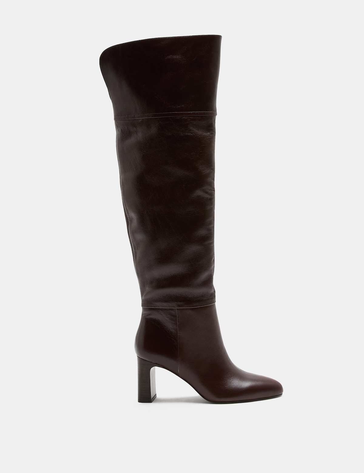 Women's Leather Block Heel Over the Knee Boots - Brown | over the knee boots | SAVINTARI