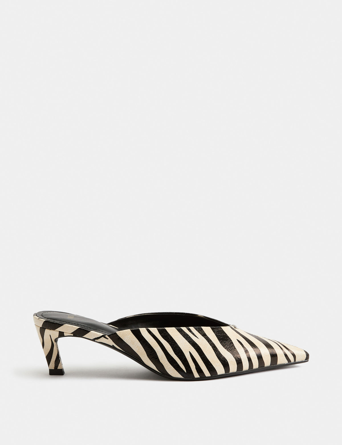 Women's Kitten Heel Mules in Cream Mix view 3 | zebra kitten heels | SAVINTARI
