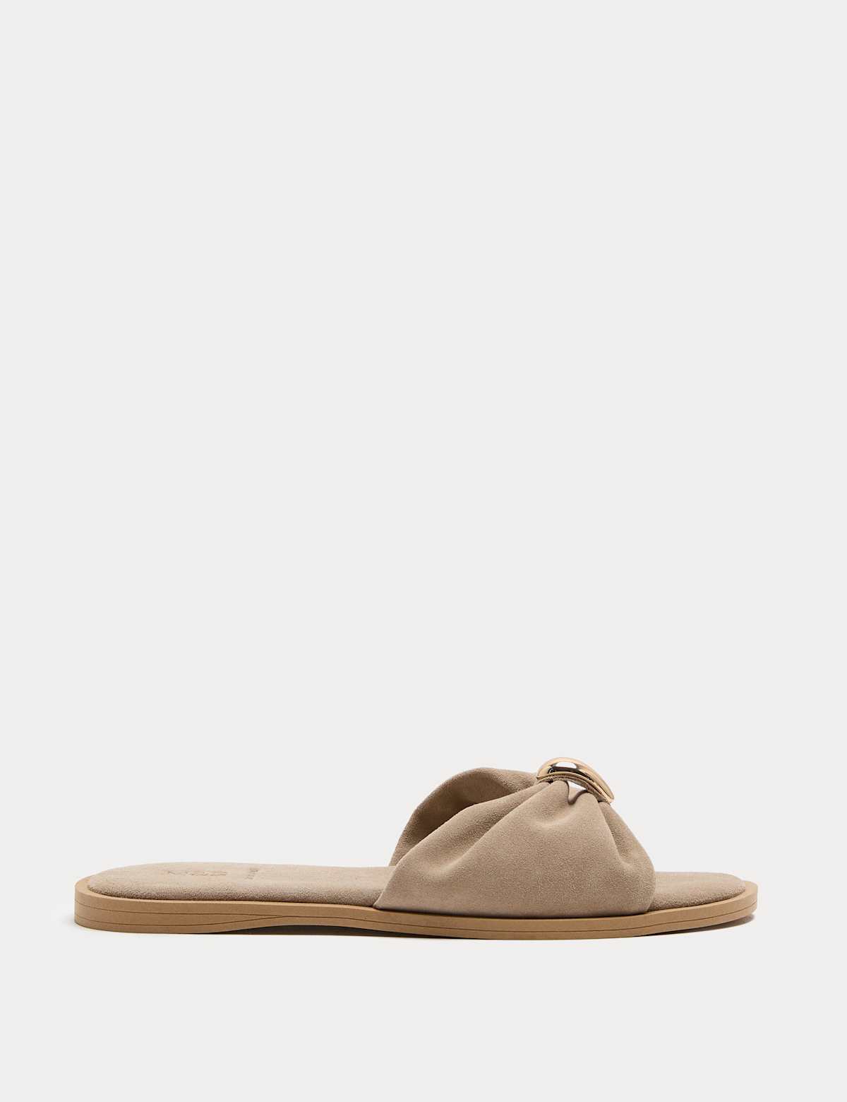 Women's Suede Gold Trim Flat Mules - Light Blue | SAVINTARI