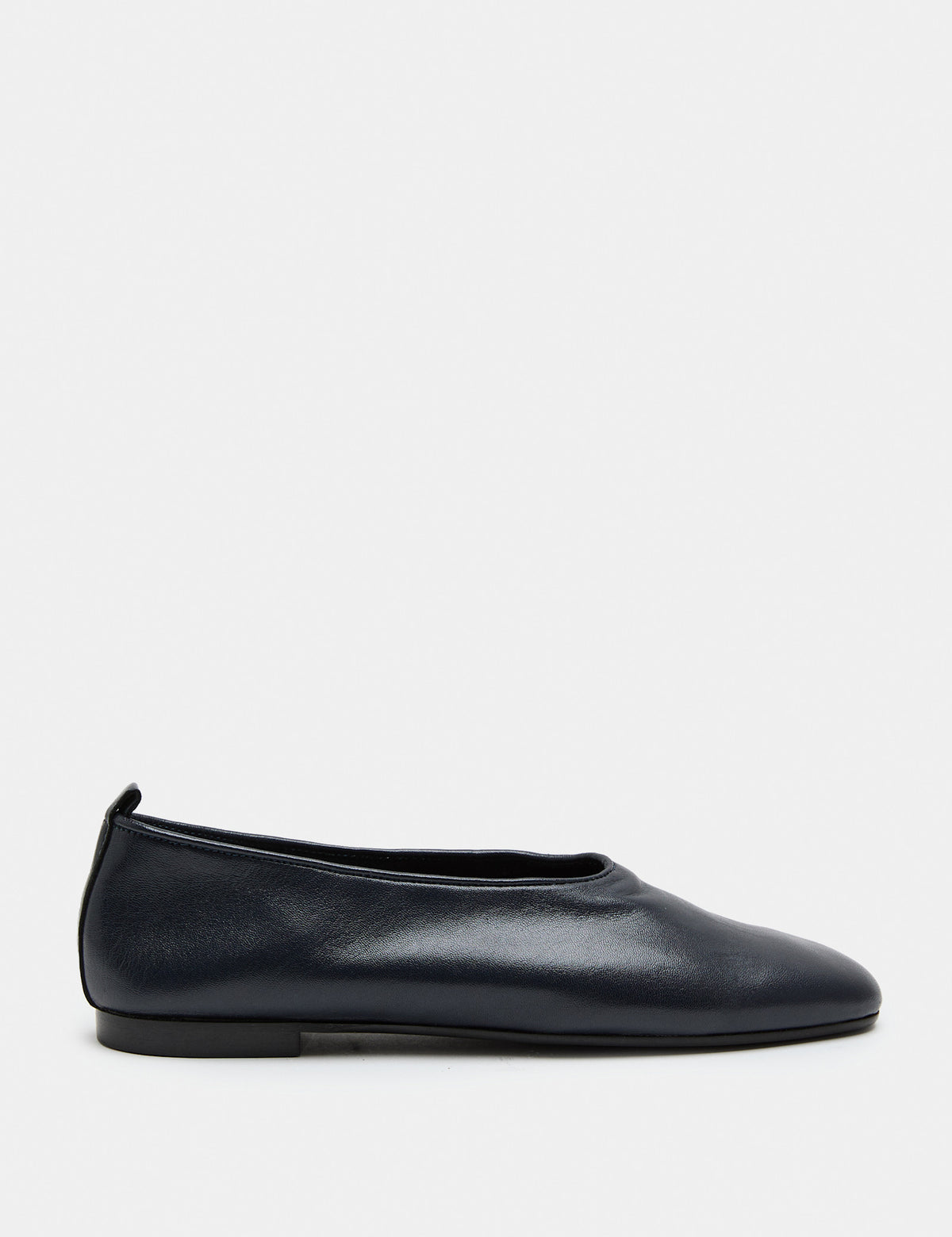 Women's Leather Ballet Flats in Navy | high vamp ballet pumps | SAVINTARI