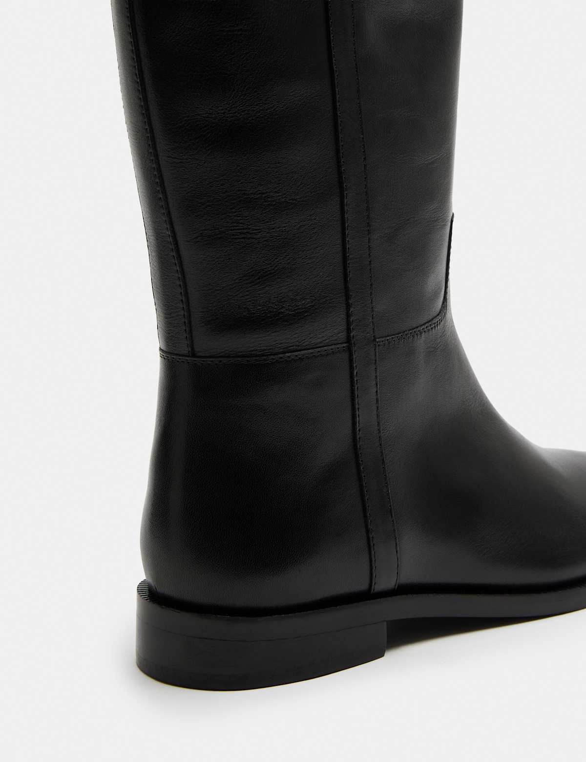 Women's Leather Riding Block Heel Knee High Boots - Black | riding boots | SAVINTARI