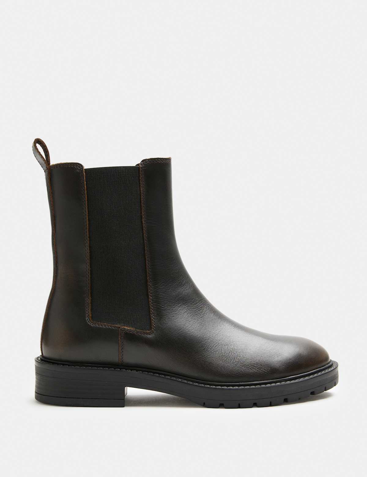 Men's Leather Chelsea Boots With Cleated Sole - Brown | SAVINTARI